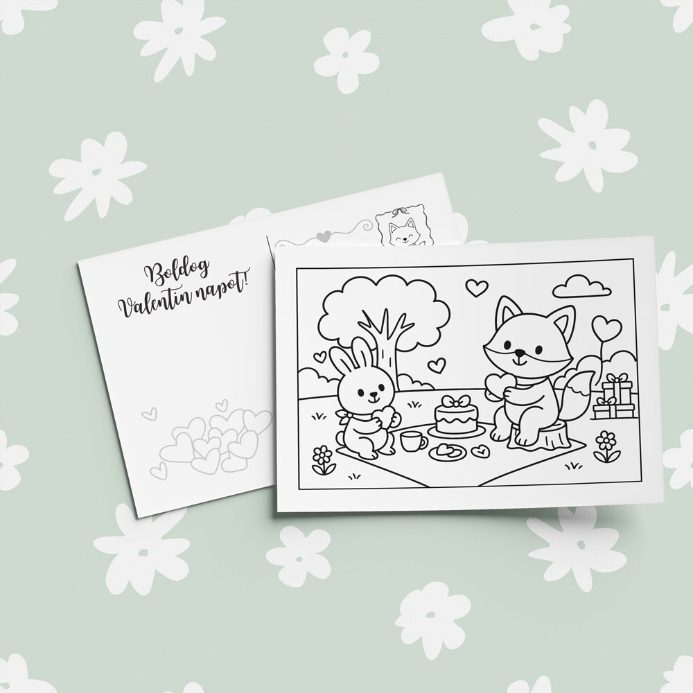 Valentin napi színezhető képeslap