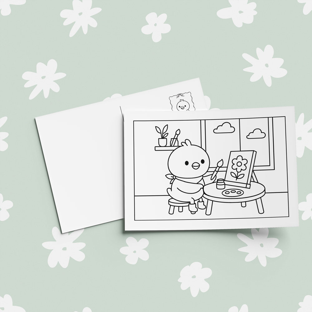 Kreatív csibe – színezhető képeslap