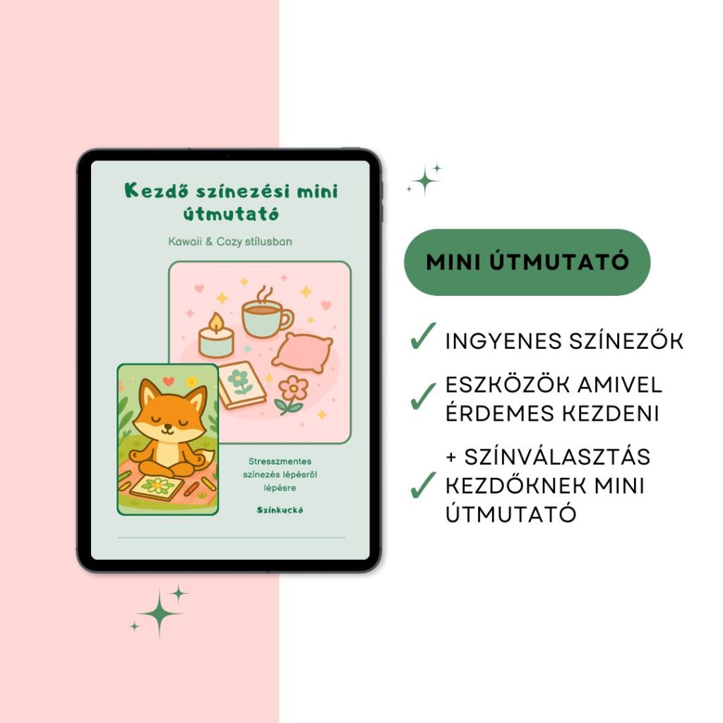 Ingyenes nyomtatható színezőhöz tartozó mini útmutató bemutatása, amely segít a színezés elkezdésében és a színválasztásban