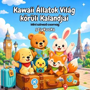 Kawaii Színező Állatok Világ körüli Kalandjai mini színezőcsomag